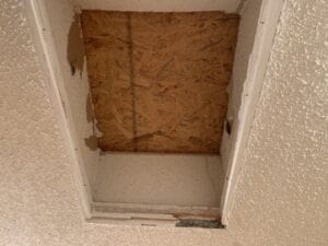A skylight in a mobile home that has been removed