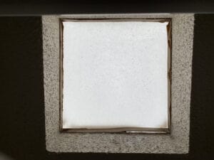 A mobile home skylight looking up at it