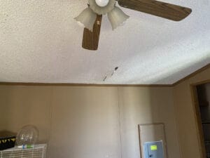 Damage to the ceiling inside a mobile home