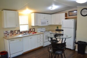 A remodeled kitchen in a mobile home