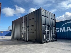 a storage container sitting in a lot