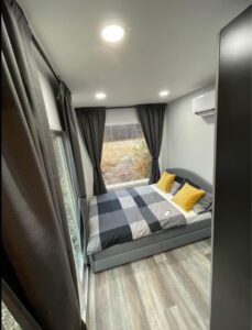 A bedroom inside a container home