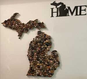 A group of stones in the shape of the state of Michigan