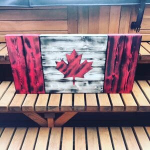 A wooden canadian flag