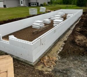A foundation poured walls with forms