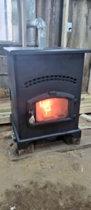 A fire inside a mobile home pellet stove