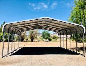 A carport that is metal and very large