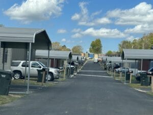 A bunch of carports built in a mobile home park