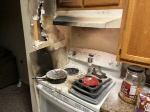 A stove where a kitchen fire took place inside a home