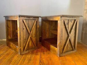 2 end tables that are rustic and wooden