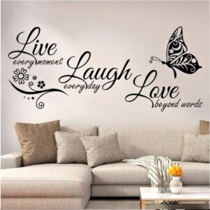 Live laugh love wall sticker with a butterfly