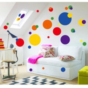 A wall sticker that is all different colored circles