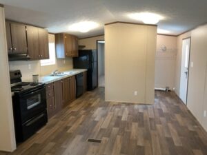 A new kitchen inside a mobile home