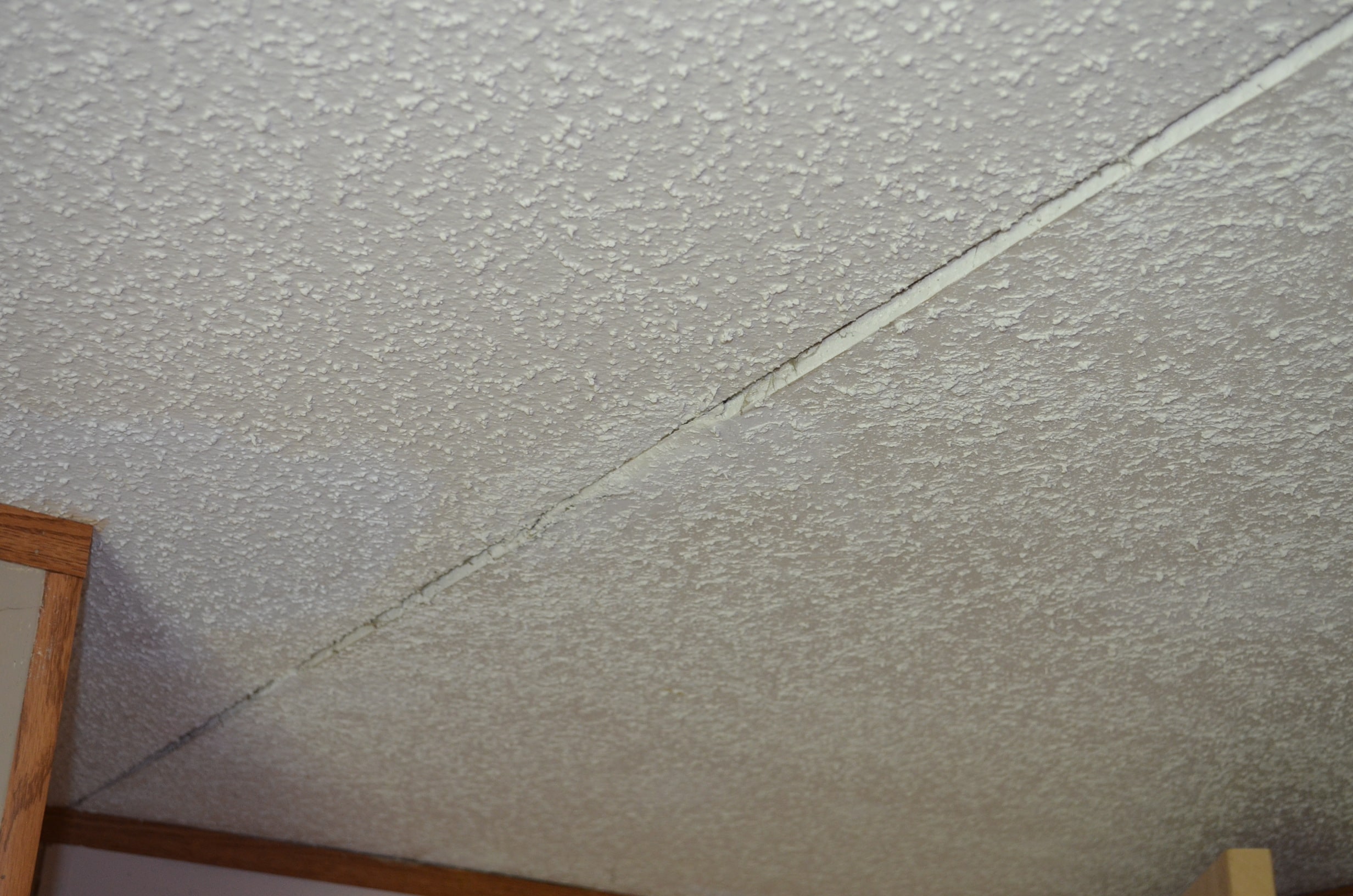 A stain from water damage on the ceiling