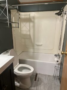 A picture of a mobile home bathroom