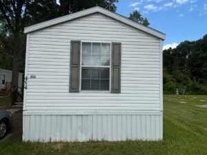 The front of a singlewide mobile home